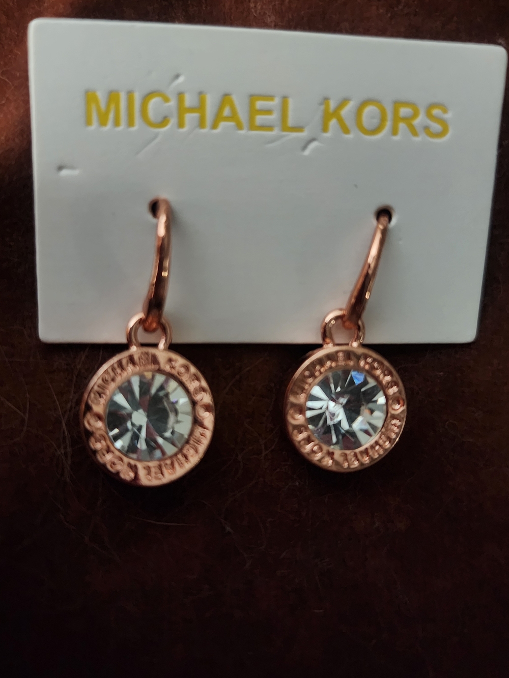 Michael Kors Rose Gold Tone Crystal Drop Earrings - Rose Gold/Clear - NEW